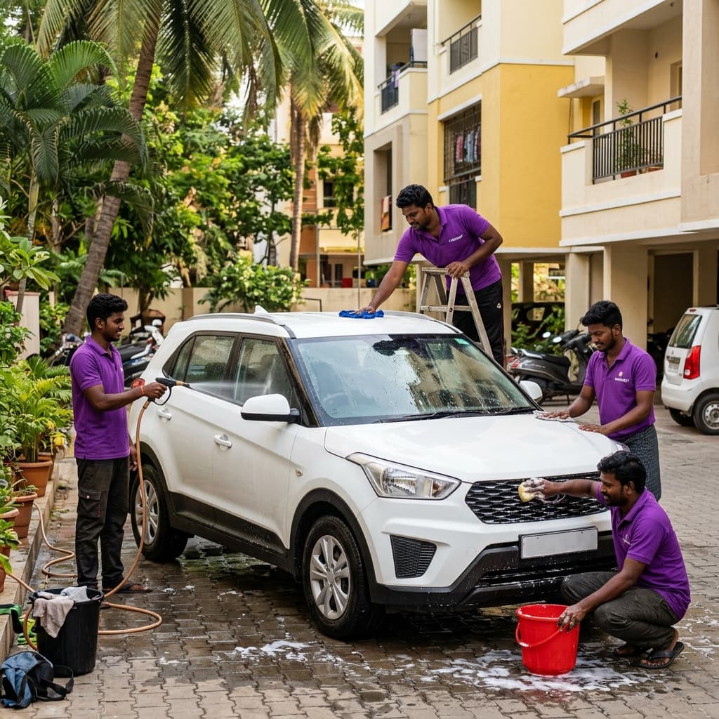 Professional doorstep car wash service by Careasify